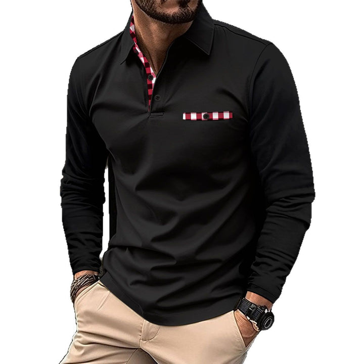 Herren modernes Langarm-Polohemd mit stilvollem Karodetail Echoarchiv