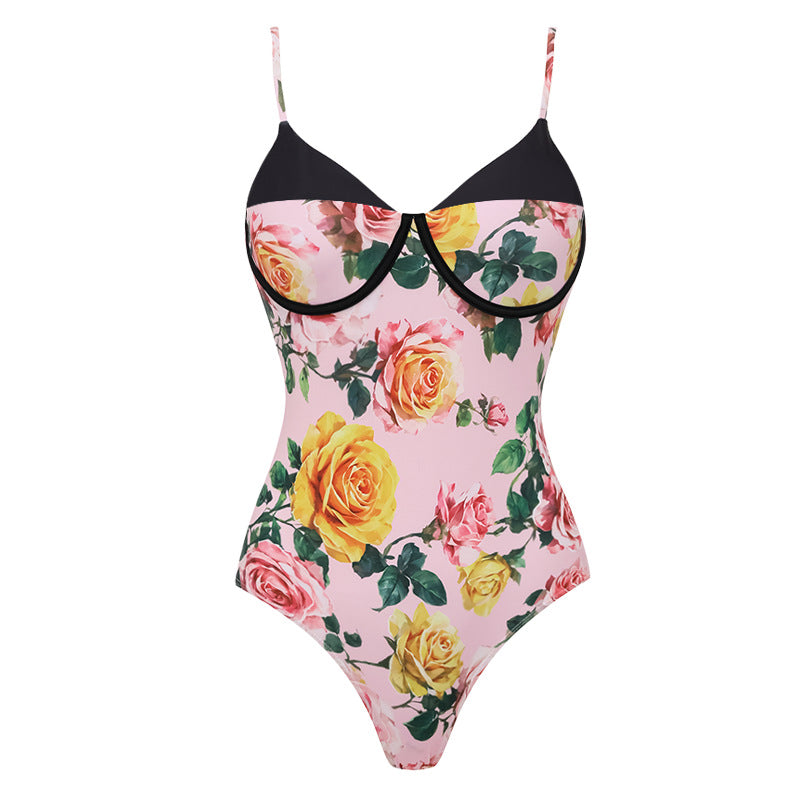 Damen Einseitiger Badeanzug mit floralem Drapierungsdesign Echo Archiv