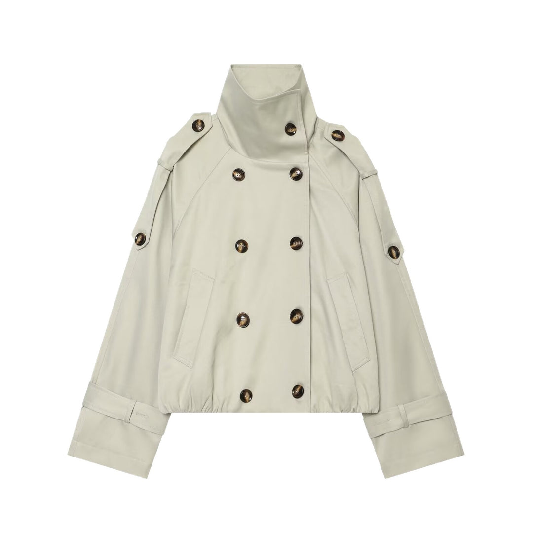 Damen Cropped-Trenchcape mit hohem Funnelkragen und Schulterriegeln Echoarchiv