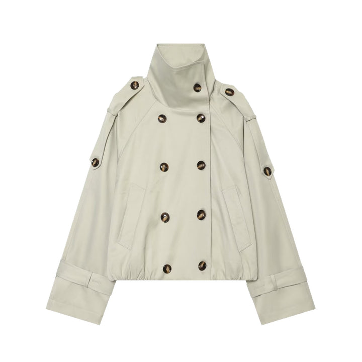 Damen Cropped-Trenchcape mit hohem Funnelkragen und Schulterriegeln Echoarchiv