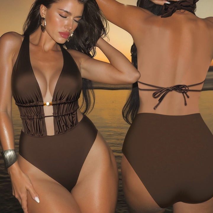 Damen Eleganter Monokini mit tiefem V-Ausschnitt und raffinierten Details Echo Archiv