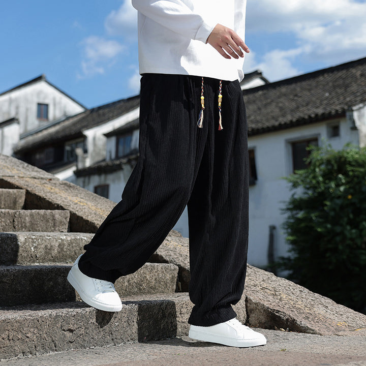 Herren Weit geschnittene Cord-Relaxhose mit elastischem Bund und Zierkordel Echo Archiv