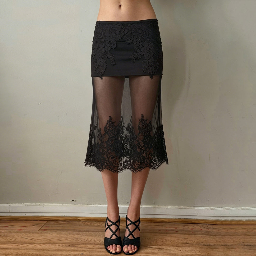 Damen Spitzenrock mit transparentem Unterkleid und verzierten Rüschen Echo Archiv