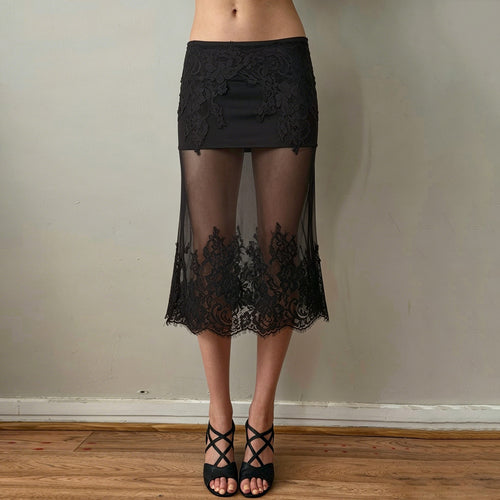 Damen Spitzenrock mit transparentem Unterkleid und verzierten Rüschen Echo Archiv