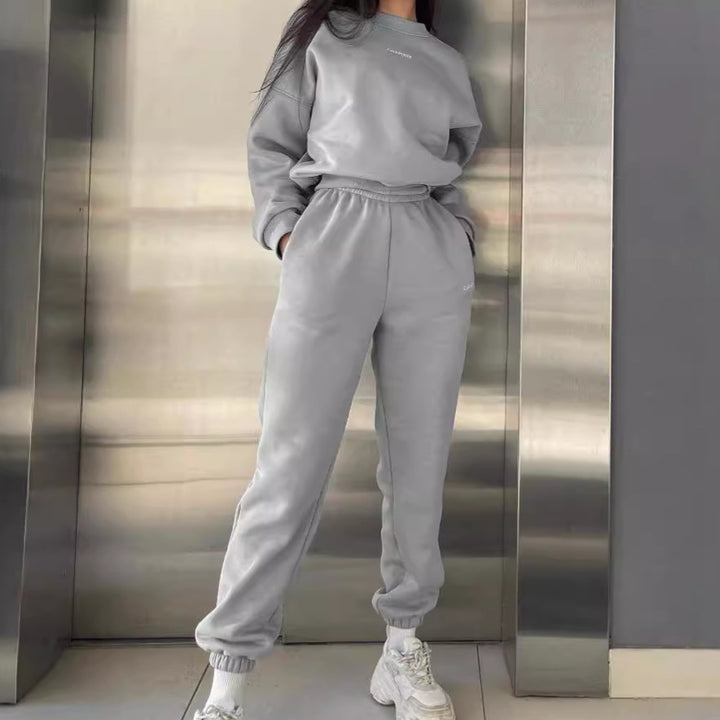 Damen nan Oversized kurz geschnittenes Sweatshirt mit High Waist Fleece Jogginghose Set Echo Archiv