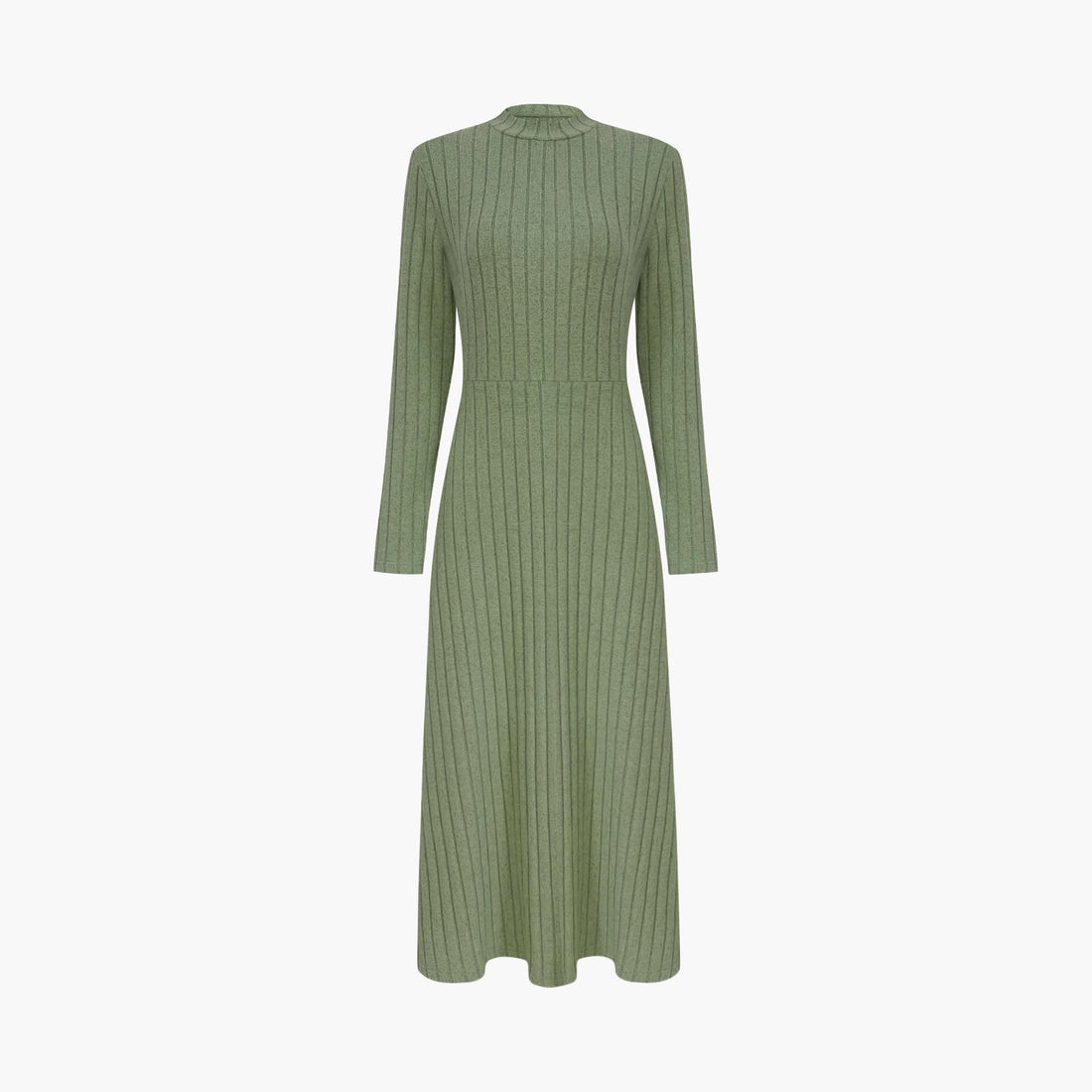 Damen Geripptes Strickmidikleid mit hohem Stehkragen und taillierter A-Linie – Élara