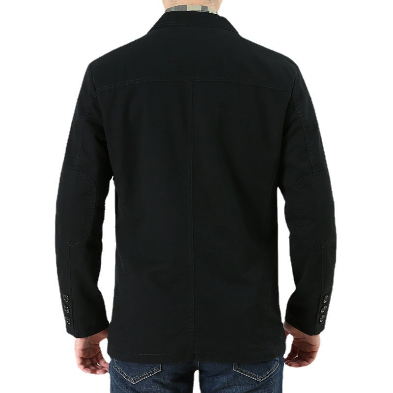 Herren Baumwoll-Canvas Sakko im Casual-Field-Stil mit gestreiftem Innenfutter und aufgesetzten Taschen – Tianoro