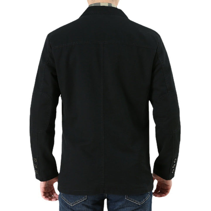 Herren Baumwoll-Canvas Sakko im Casual-Field-Stil mit gestreiftem Innenfutter und aufgesetzten Taschen – Tianoro