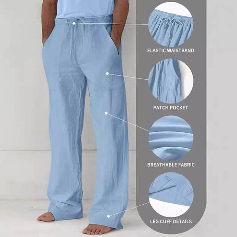 Herren leichte Relax-Chino aus Leinenmix mit weitem Bein, Kordelbund und seitlichen Eingrifftaschen – Sorevano