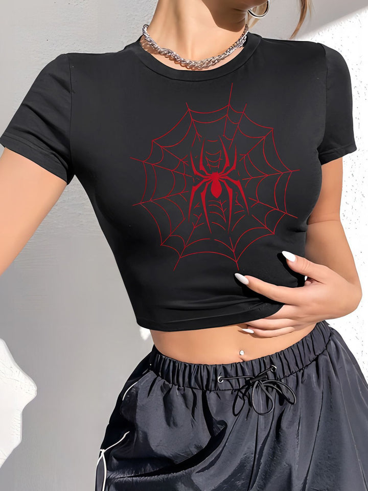 Damen Crop-T-Shirt mit kreativem Totenkopf-Design und figurbetontem Schnitt Echo Archiv