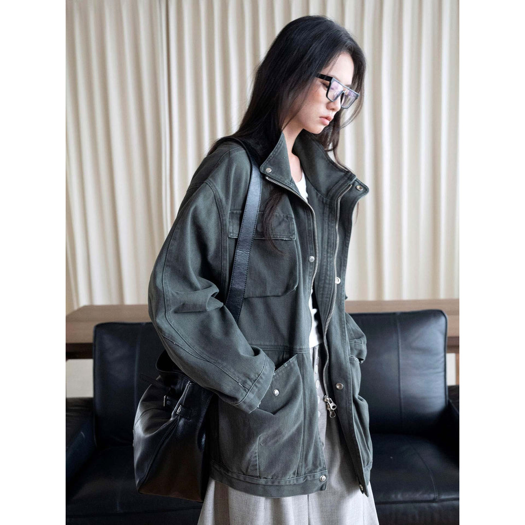 Damen Oversized Feldjacke aus robustem Canvas mit hohem Kragen und aufgesetzten Taschen Echoarchiv