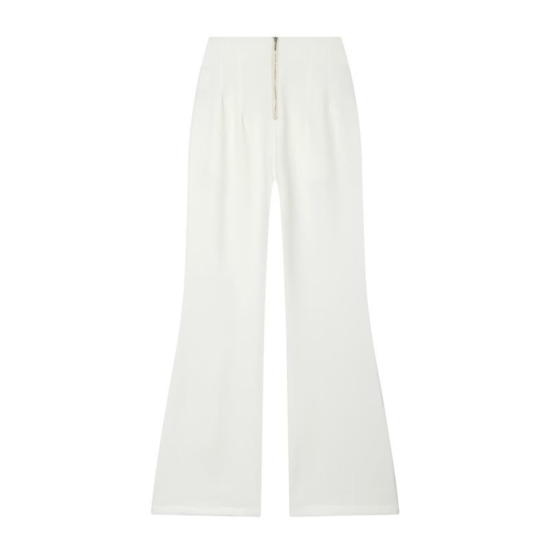 Damen Hochtaillierte weite Stoffhose mit geradem Bein und verdecktem Bund Echo Archiv