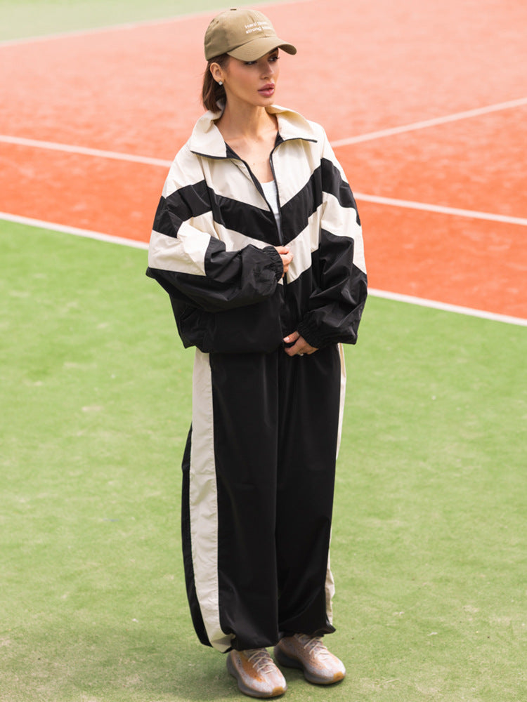 Damen Leichte Windjacke im Colorblock-Design mit Reißverschluss und elastischen Bündchen – Célinea