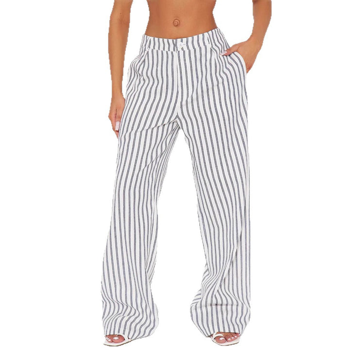 Damen Leinenoptik Palazzo-Hose mit hoher Taille und vertikalen Streifen – Avérine