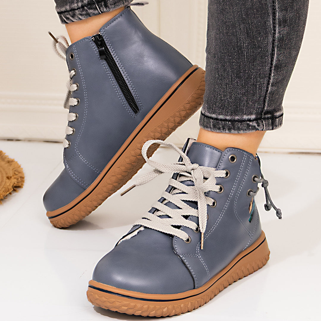 Damen gefütterte Schnür-Stiefelette mit seitlichem Reißverschluss und profilierter Gummisohle Echo Archiv