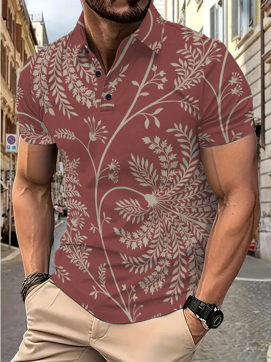 Herren Poloshirt mit floralem Druck und modernem Schnitt Echoarchiv