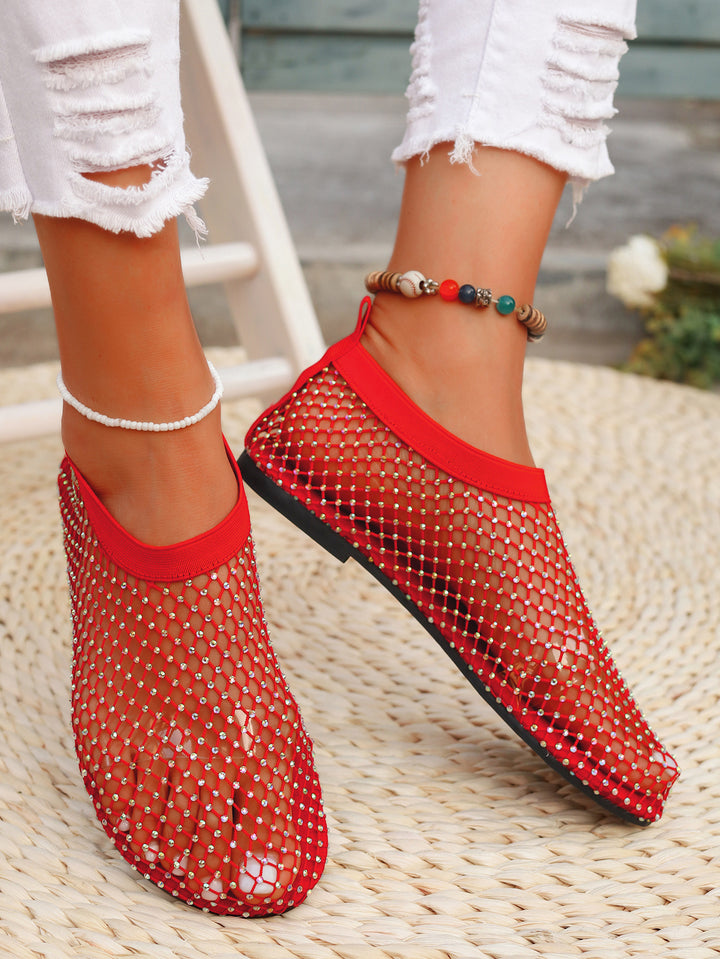 Damen Strick-Netz-Ballerinas mit Schmucksteinbesatz und sockenähnlichem Schaft – Lioré