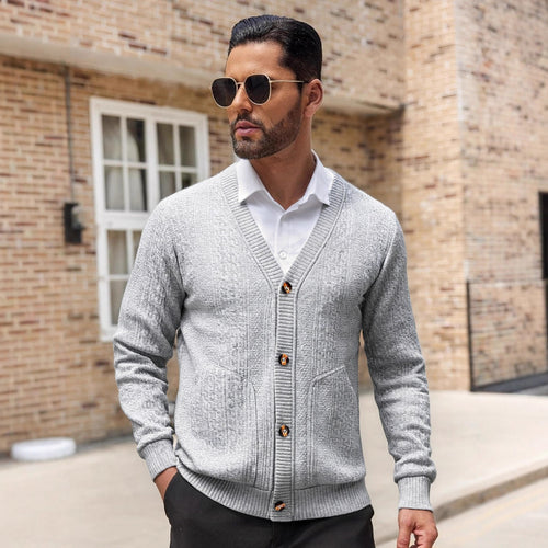 Herren Modischer Strickcardigan mit praktischen Taschen und einzigartiger Textur Echoarchiv