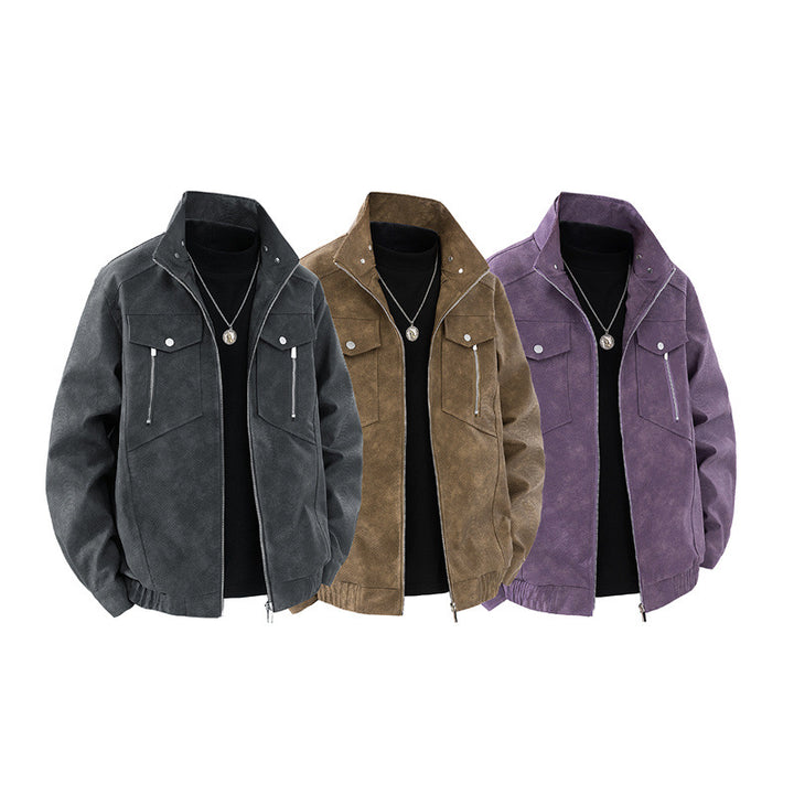 Herren klassische Wildlederjacke mit praktischen Taschen Echoarchiv