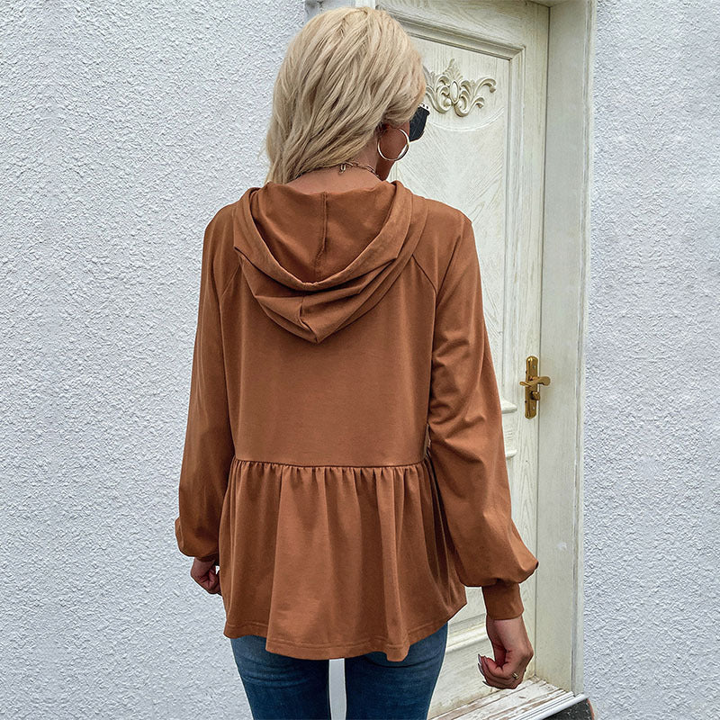 Damen Kapuzen-Sweatshirt mit geraffter Taillenstufe und Babydoll-Silhouette Echoarchiv