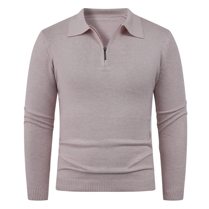 Herren Strickpullover mit halb offenem Kragen und feiner Rippenstruktur Echoarchiv