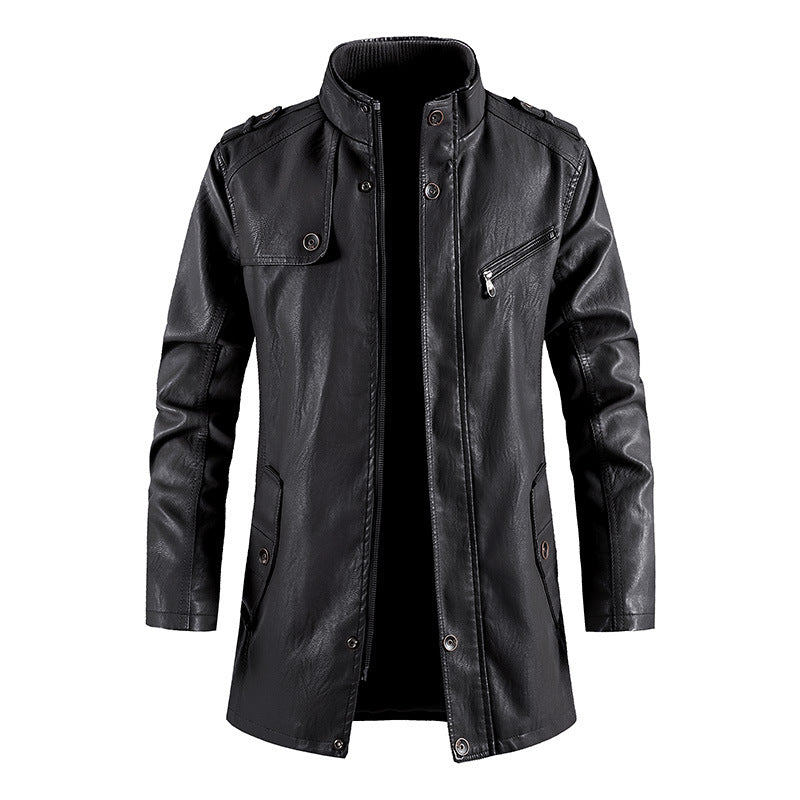 Herren Kunstlederjacke im modernen Military-Stil mit praktischen Taschen und hohem Kragen Echoarchiv