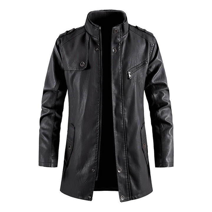 Herren Kunstlederjacke im modernen Military-Stil mit praktischen Taschen und hohem Kragen Echoarchiv