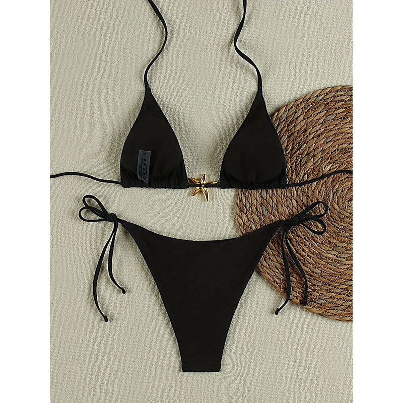 Damen Eleganter Triangel-Bikini mit goldener Applikation Echo Archiv