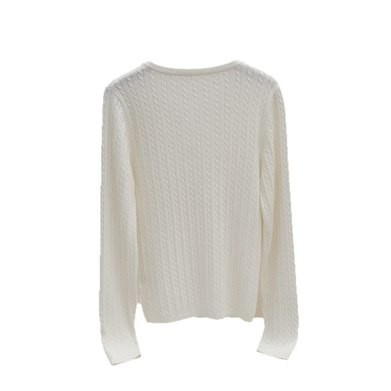 Damen Feines Zopfmuster-Henley-Feinstrickshirt mit Rundhals & Knopfleiste Echo Archiv