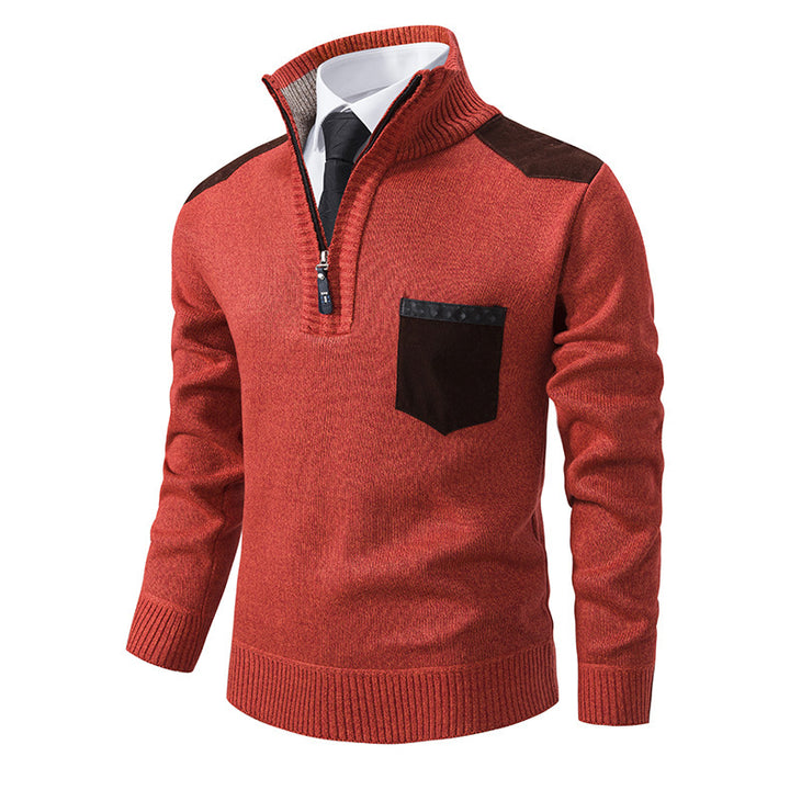 Herren eleganter Pullover mit Stehkragen und praktischer Brusttasche Echoarchiv