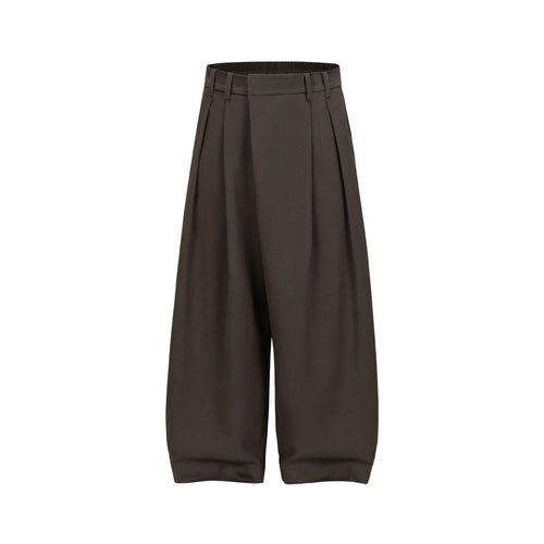 Damen Weite Plissee-Hose mit hoher Taille und elastischem Rückbund Echoarchiv