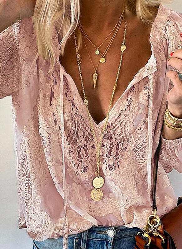 Damen elegante Bluse mit feiner Spitze und tiefem V-Ausschnitt Echo Archiv
