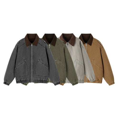 Herren Oversize-Canvas-Bomberjacke mit Cordkragen, Reißverschluss & Eingrifftaschen Echoarchiv