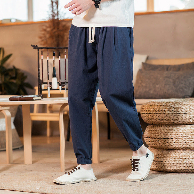 Herren nan leichte Baumwoll-Leinen Jogginghose mit Kordelzug elastischen Bündchen und Seitentaschen Echo Archiv