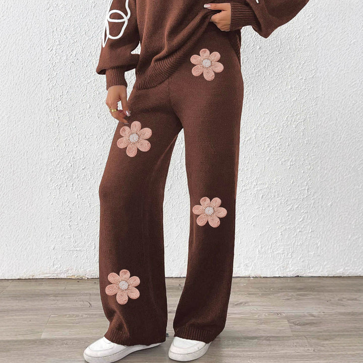 Damen lockere Strickhose mit floralen Applikationen Echo Archiv
