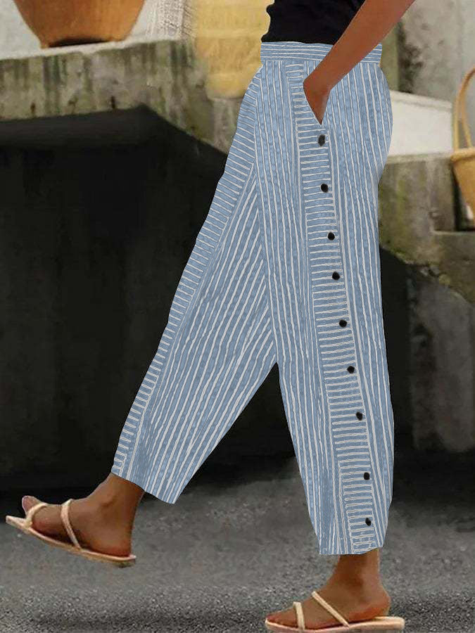 Damenweite Culotte-Hosen mit Paperbag-Taille, Knopfleiste und Seitentaschen – Avélisse