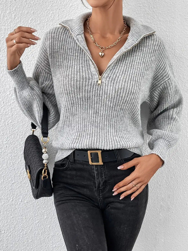 Damen modischer Pullover mit hochgeschlossenem Kragen und Reißverschluss Echoarchiv