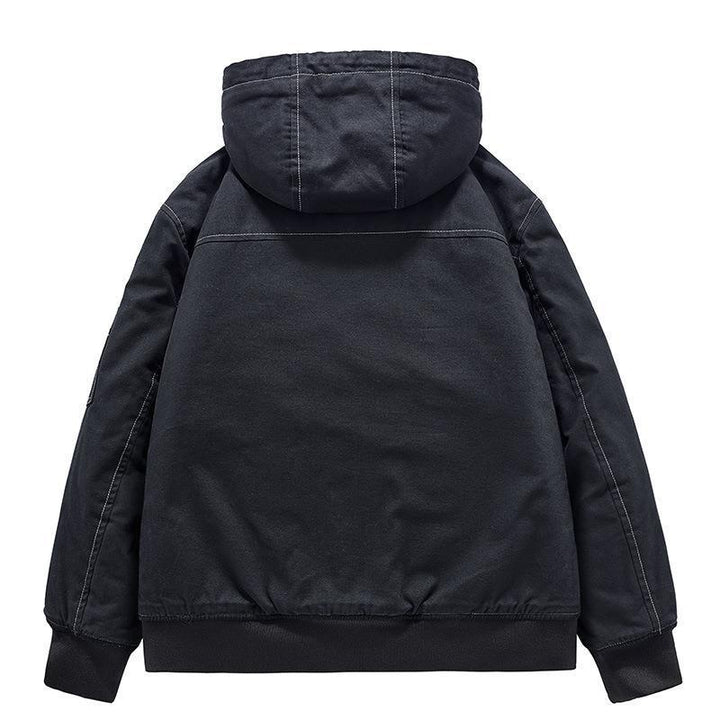 Herren Canvas-Kapuzenjacke mit Sherpa-Innenfutter, Utility-Taschen und Rippbündchen – Taviero