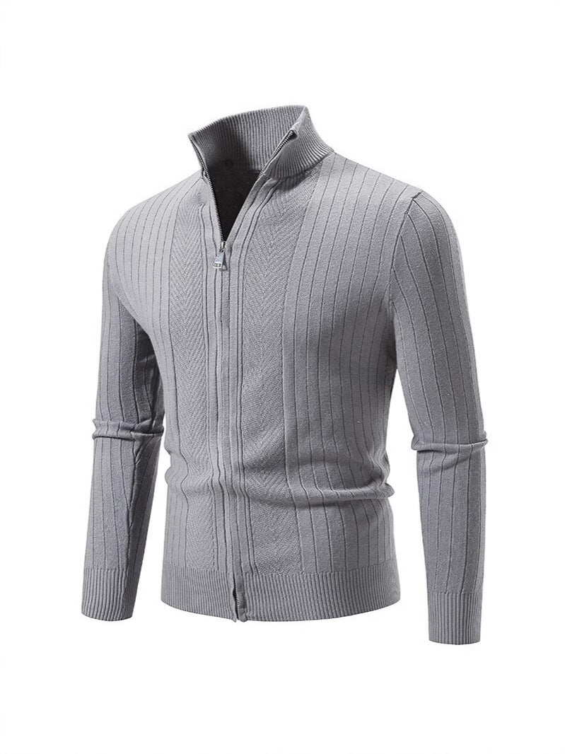 Herren Strickpullover mit hochschließendem Reißverschluss und feinem Rippdesign Echoarchiv