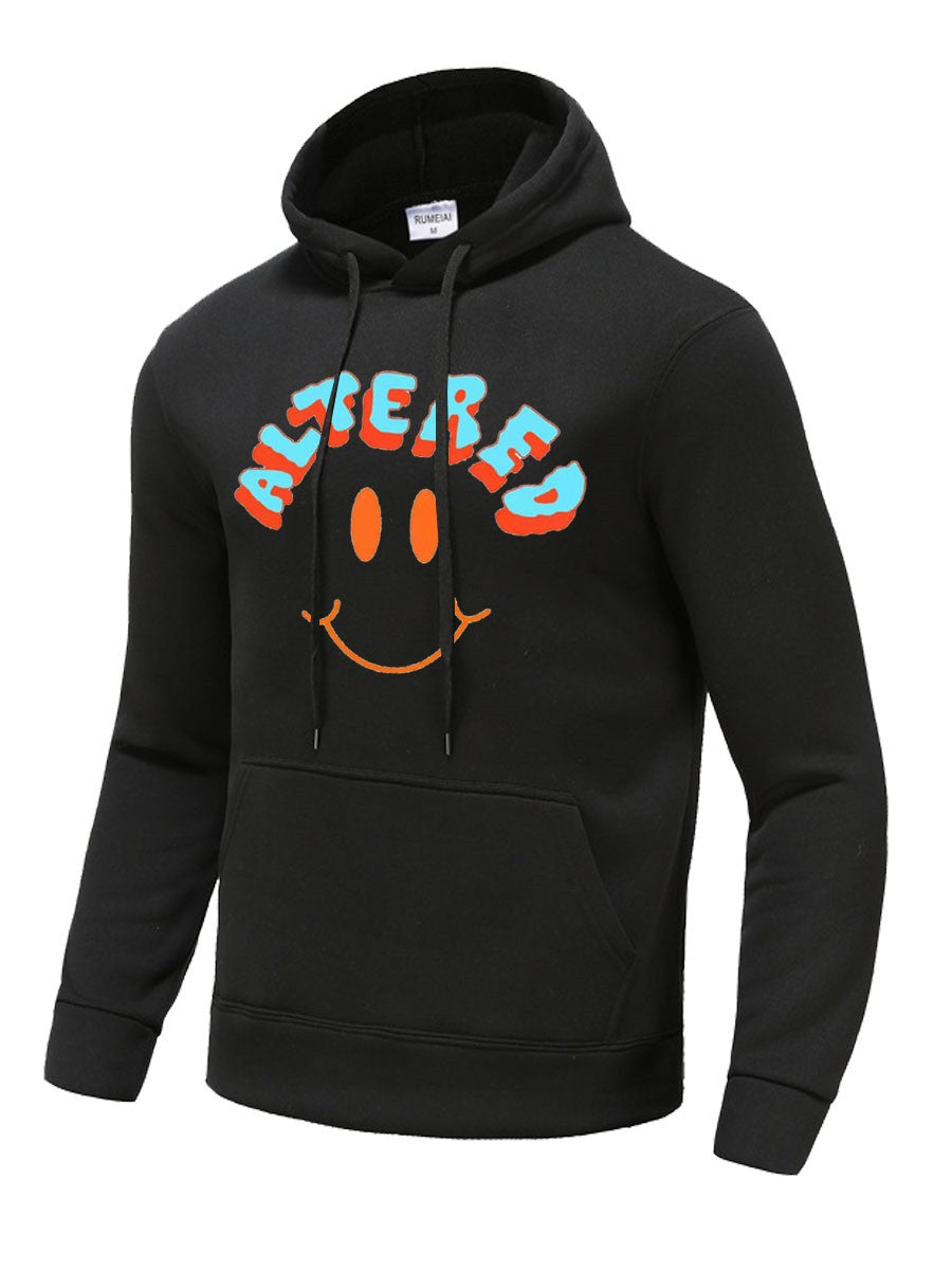 Herren Kapuzenpullover mit auffälligem Smiley-Print und bequemer Passform Echoarchiv