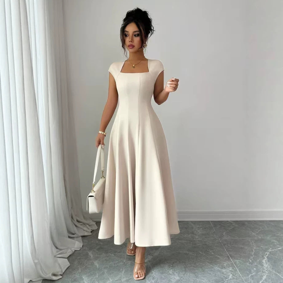 Damen Elegantes Maxikleid mit rechteckigem Ausschnitt und fließendem Rock – Valéora