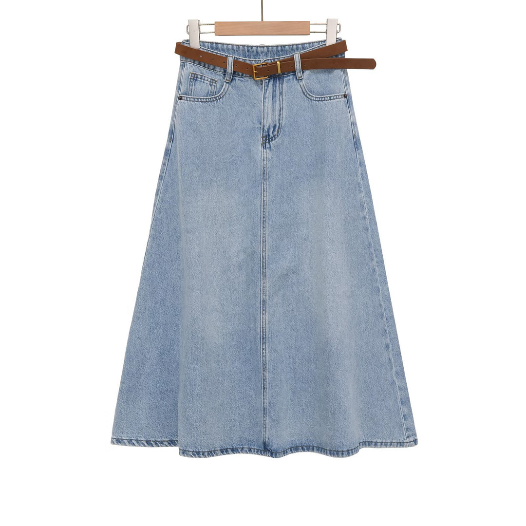 Damen Jeans-Midirock im A-Linien-Schnitt mit hohem Bund und Taillengürtel Echo Archiv