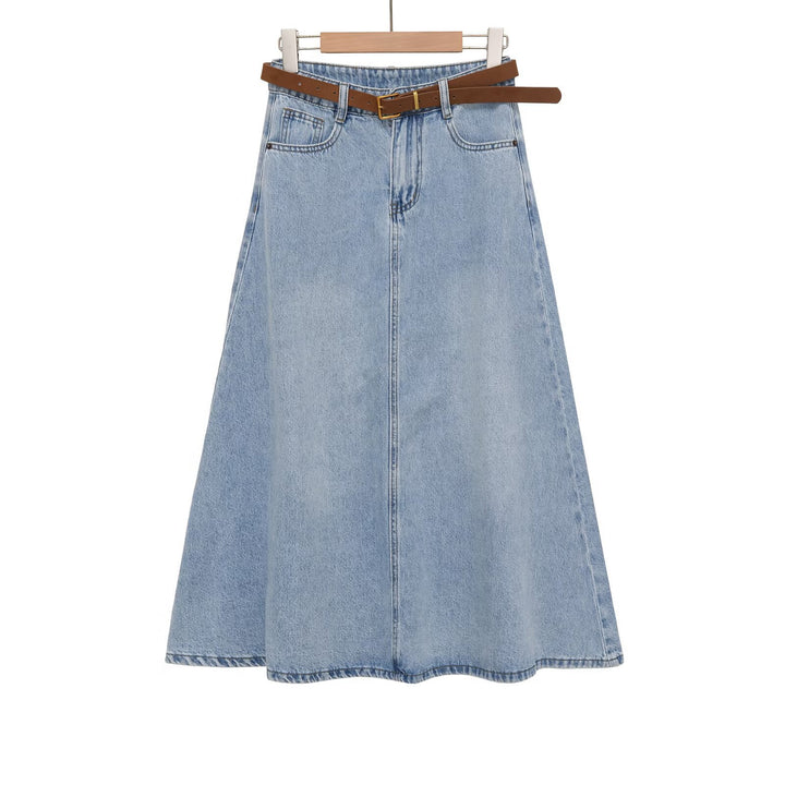 Damen Jeans-Midirock im A-Linien-Schnitt mit hohem Bund und Taillengürtel Echo Archiv