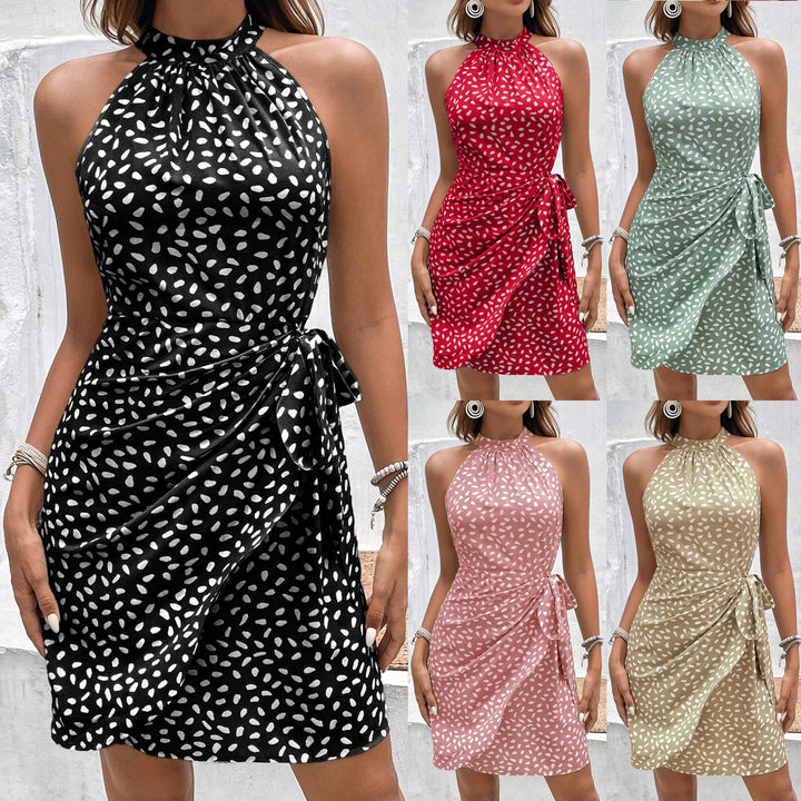Damen Neckholder-Wickelkleid aus leichtem Satin mit Bindegürtel Echo Archiv