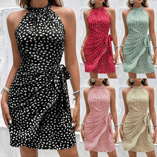 Damen Neckholder-Wickelkleid aus leichtem Satin mit Bindegürtel Echo Archiv
