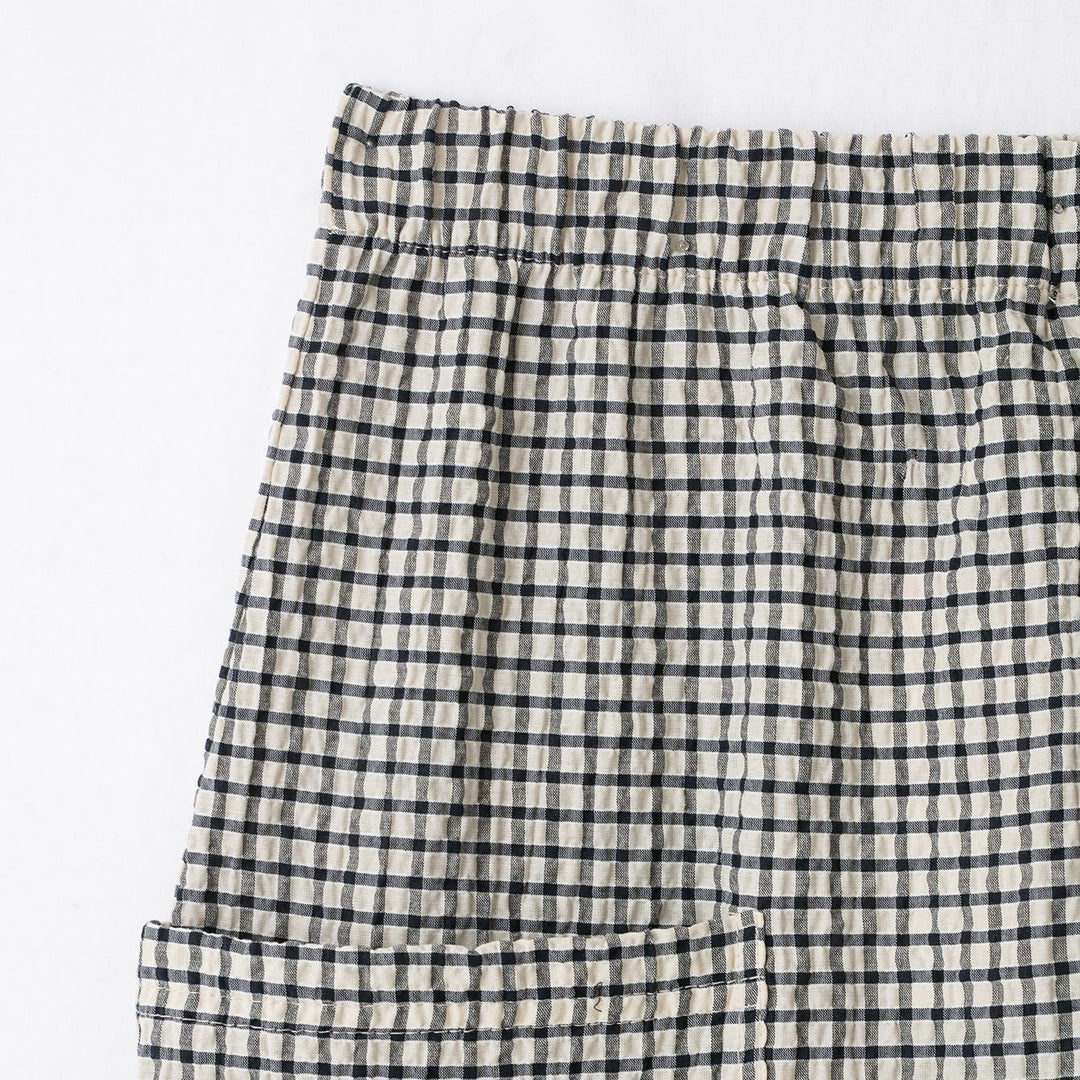 Damen Karierte Baumwollhose mit elastischem Bund und aufgesetzten Taschen Echoarchiv