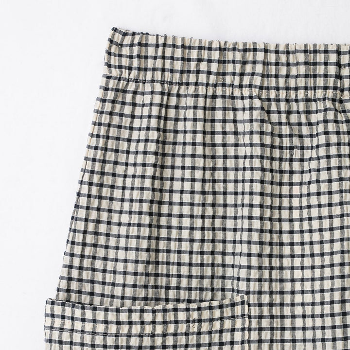 Damen Karierte Baumwollhose mit elastischem Bund und aufgesetzten Taschen Echoarchiv
