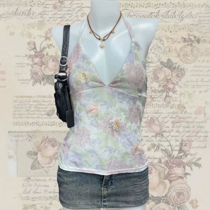 Damen Blühendes Sommer-Top mit elegantem V-Ausschnitt und feinen Rüschendetails Echo Archiv