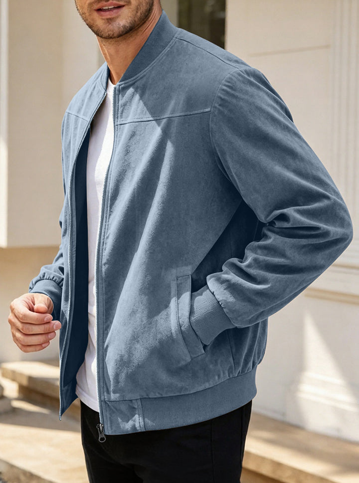 Herren Leichte Bomberjacke im Velours-Look mit Reißverschluss und Rippbündchen Echoarchiv
