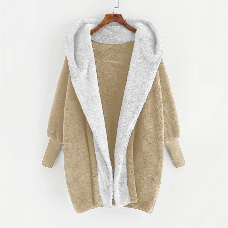Damen Oversized Kunstfell-Kapuzenmantel mit kontrastierender Teddy-Innenseite und Rippbündchen Echo Archiv